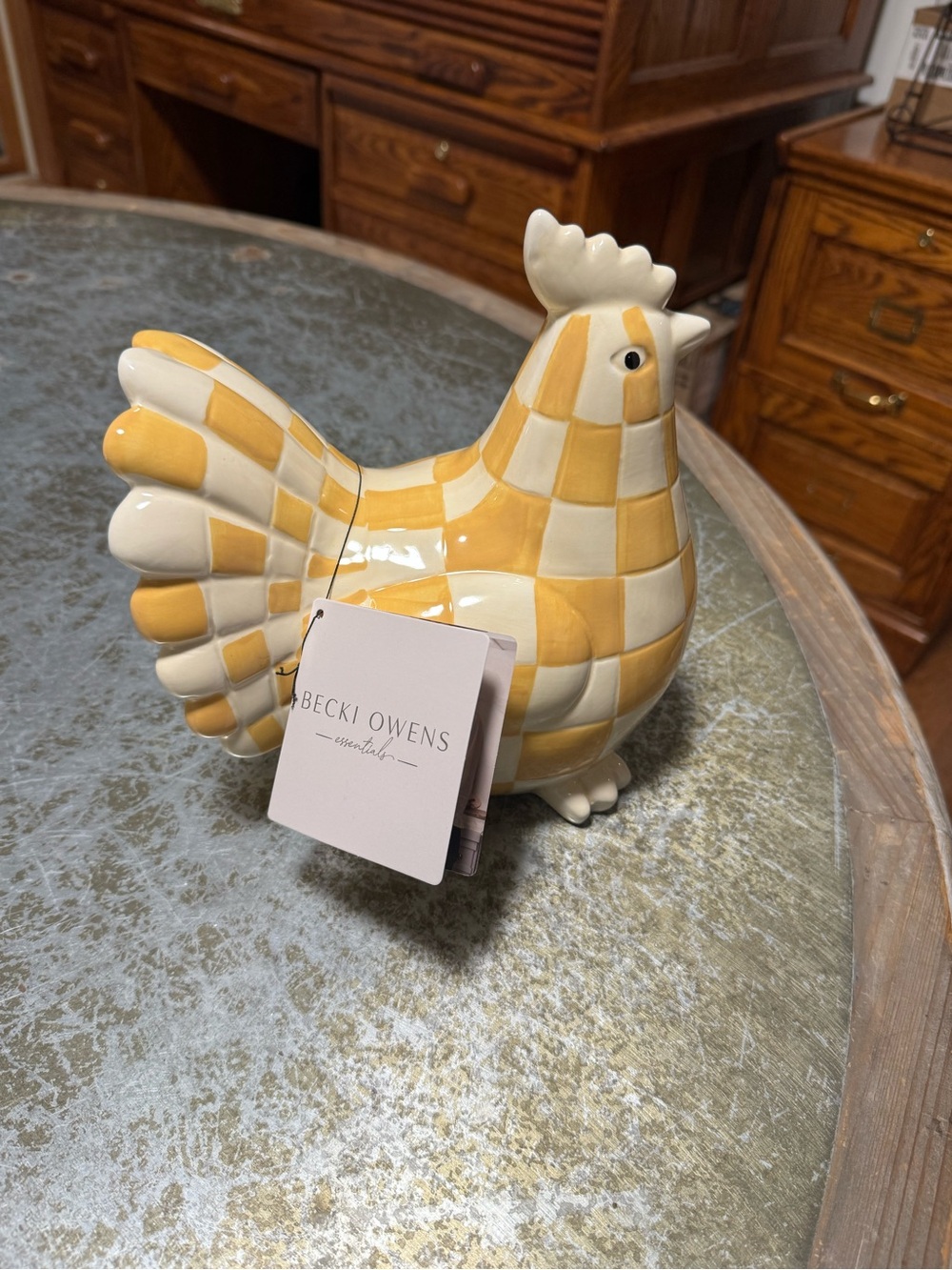 BECKI OWENS FALL YELLOW CHECK CERAMIC CHICKEN DECOR